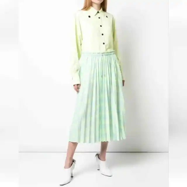Proenza Schouler Georgette Skirt Blue Green Small Pleated Tie Dye NWT
