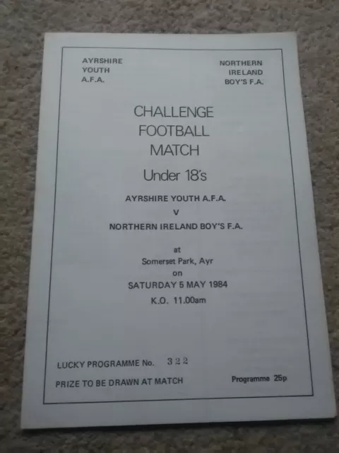 Ayrshire Youth U18s v Northern Ireland Boys U18s at Ayr 1984