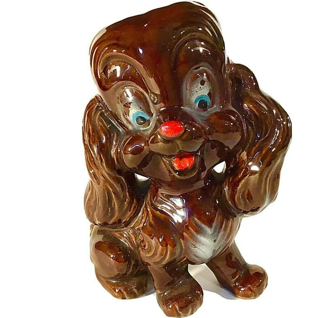 Dog Figurines Large 7" Puppy's Brown Floppy Ears Vintage Brown Redware 4