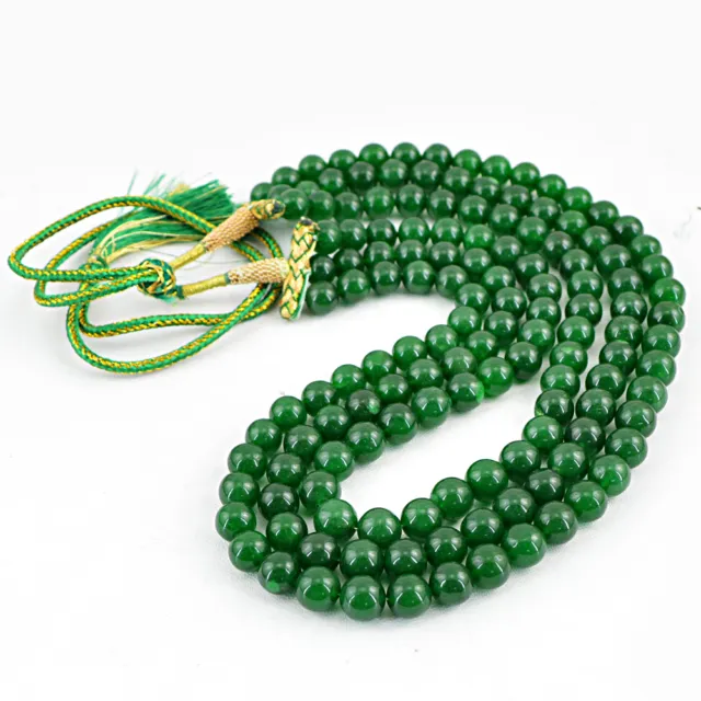 872.00 Cts Earth Mined Round 3 Strand Enhanced Emerald Beads Necklace (Dg)