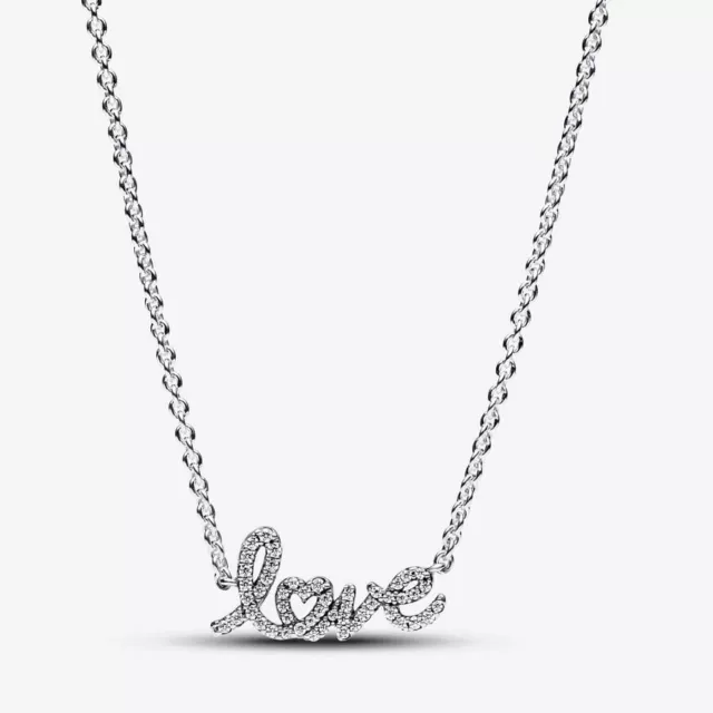 New Authentic Pandora Sparkling Handwritten Love Collier Necklace 393076C01-45cm