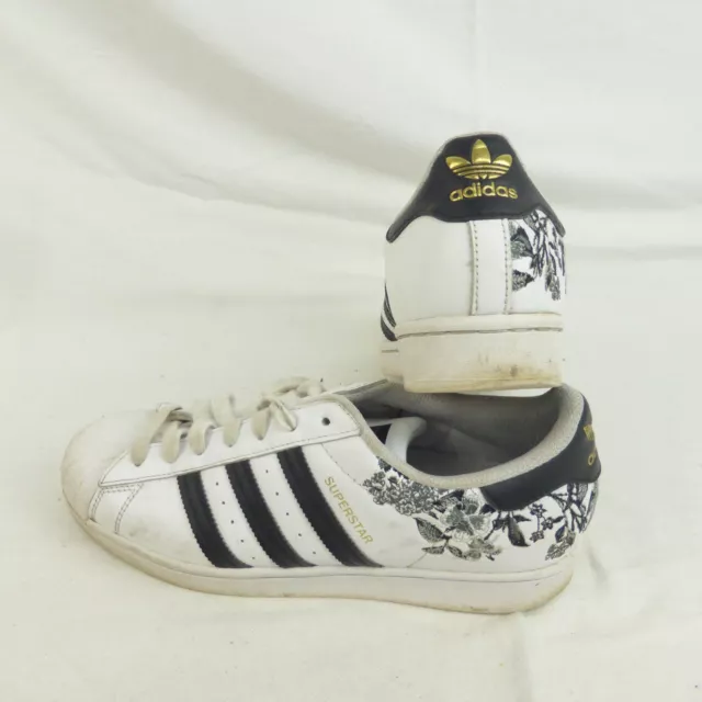 ADIDAS SUPERSTAR WHITE Black Floral Embroidered Trainers Size UK 8 49.95 PicClick UK