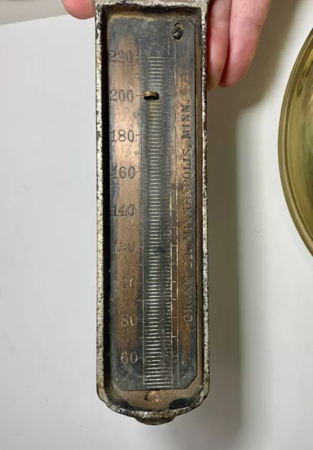 Copper & Cast Iron 8” Metal Advertising Thermometer Gauge Crane Co. Minneapolis