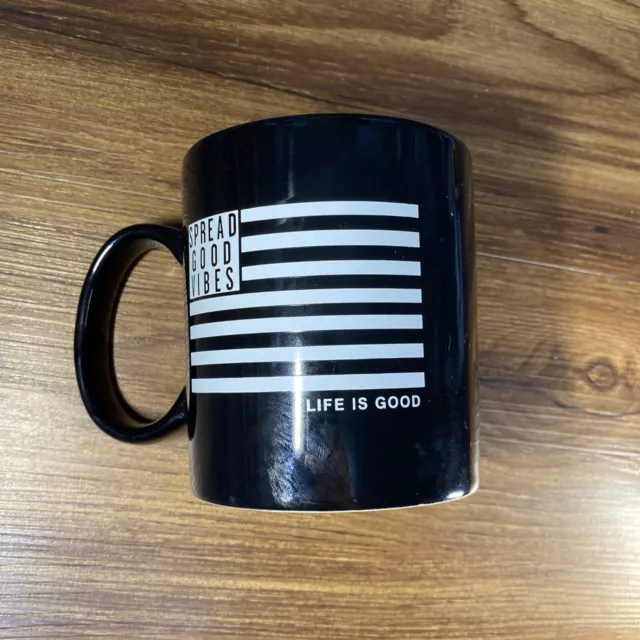 Life Is Good "Spread Good Vibes"  Coffee Tea Cup Black Flag Mug Brand New