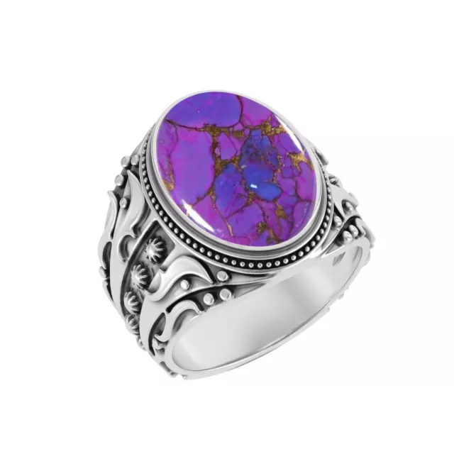 Sólido 925 Plata de Ley Exclusivo Morado Cobre Gema Turquesa Hombres Anillo