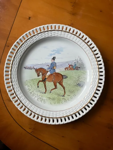 Antique Minton porcelain plate comical hunting scene " Master's luncheon "