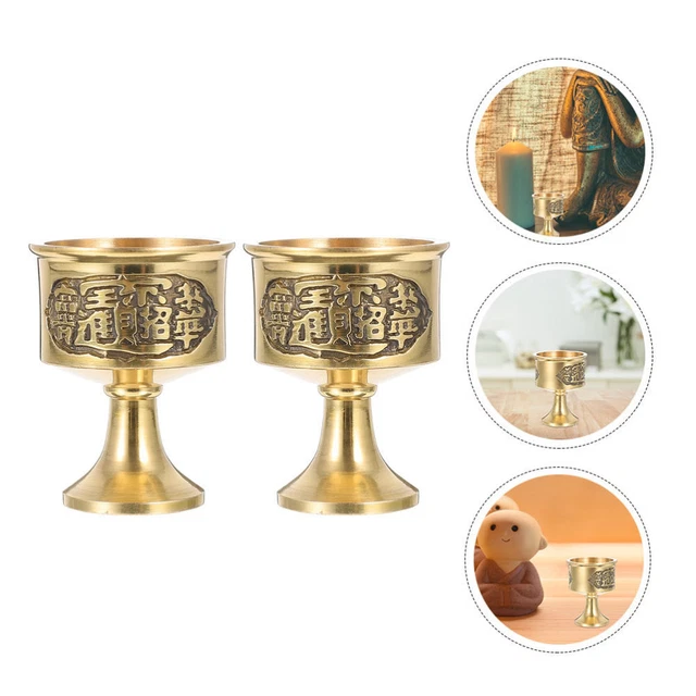 Taza de vino de Dios copa de cobre tazas de oración tibetana de colección taza de ofrenda 2 piezas
