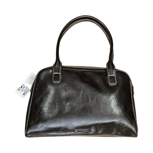 NINE CO. Dark Brown Faux Leather STRUCTURED Tote Shoulder Handbag M Medium NWT!!