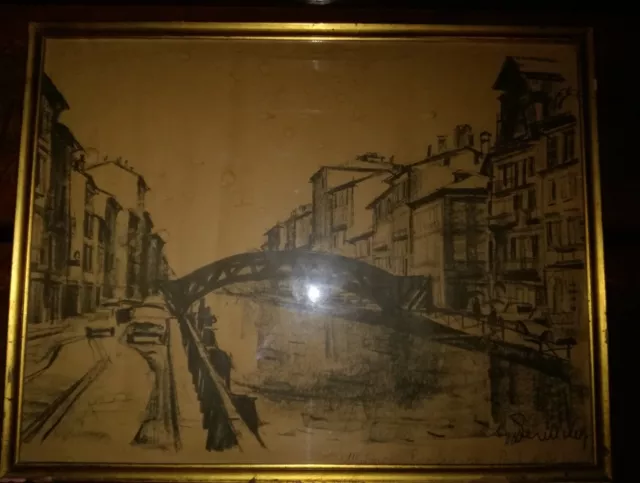 Quadro disegno milano naviglio riba ticinese ponte 2