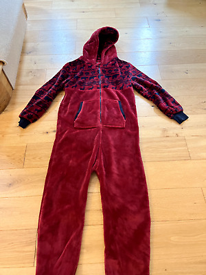 Boys Next All in one Fleece Maroon Winter pattern Pyjamas - 13 years