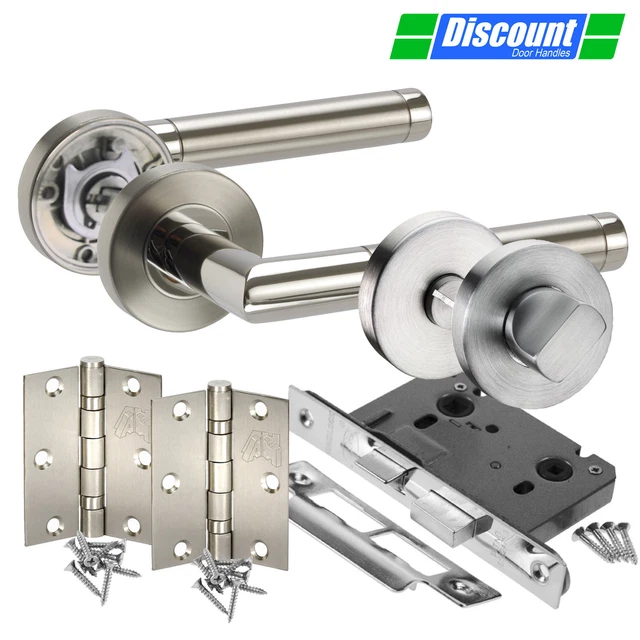 Bathroom Door Handle Set with Straight Cylindrical Stainless Steel Door Handles