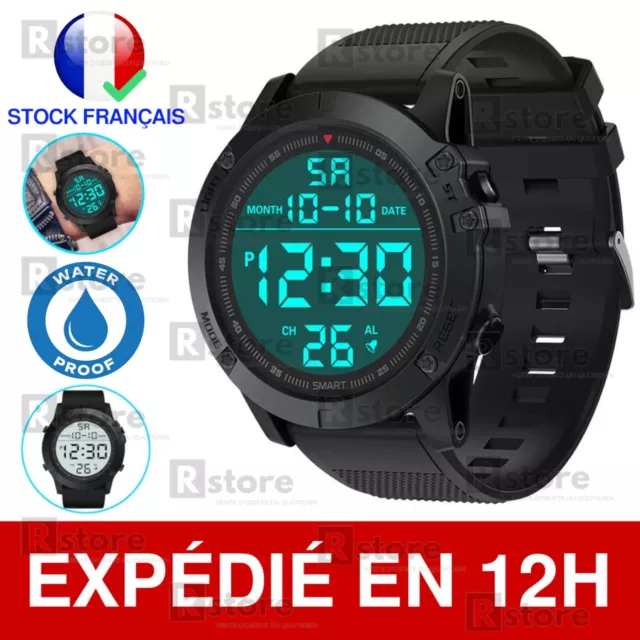 Montre Homme Sport Militaire Chronomètre Quartz LED Digital Date Waterproof