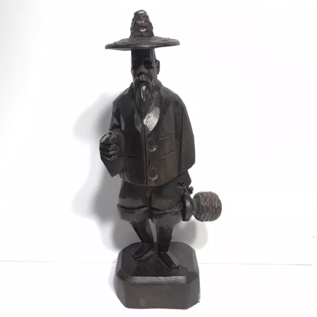 Korean Wood Figures Hand Carved 10" 1969 8.5” Tall