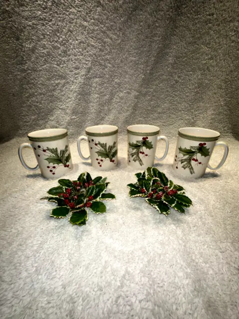 BEST DEAL! FREE SHIP! Set Of FOUR 4 Lenox Holiday Gatherings Holiday Berry Mugs