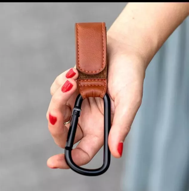 1x Brown PU Leather Pram Stroller Hook Strap