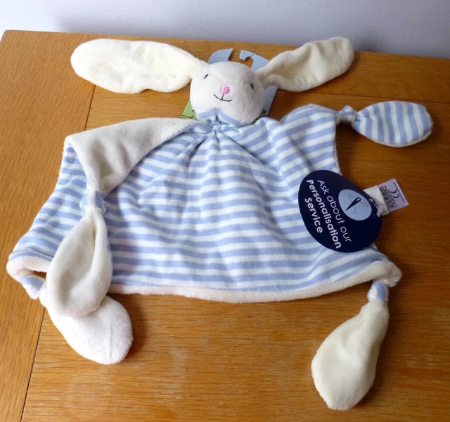 New Jojo Maman Bebe Blue Stripe Bunny Baby Comforter Blanket Blankie Soother