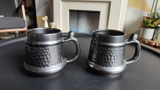 A Pair of BLACK COFFEE MUG PRINKNASH ABBEY POTTERY TANKARD VINTAGE Gothic