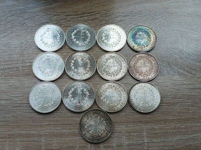 Lot 13 PIECES Argent 50 francs Hercule 10 Francs Hercule 100 Francs 
