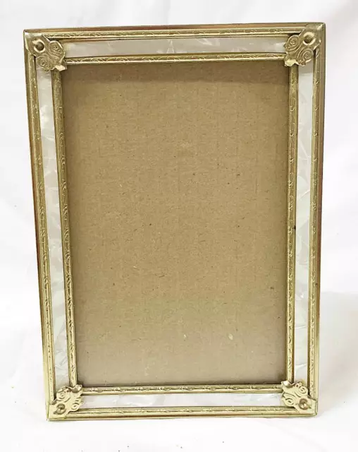 Vtg Gold Metal Faux Pearl Ornate Picture Frame Photo Decor 5X7 Easel