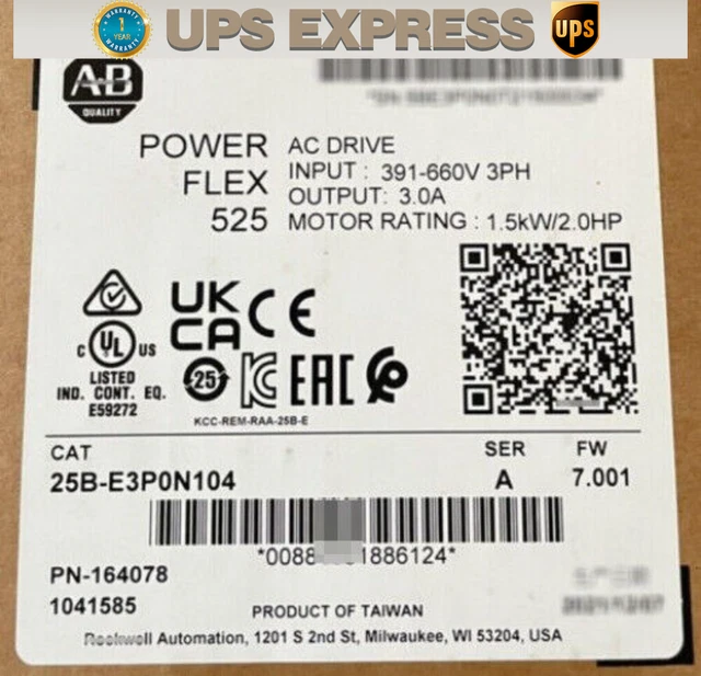 25B-E3P0N104 AB PowerFlex 525 1.5kW (2Hp) AC Drive 25B-E3P0N104 SPOT GOODS #CG