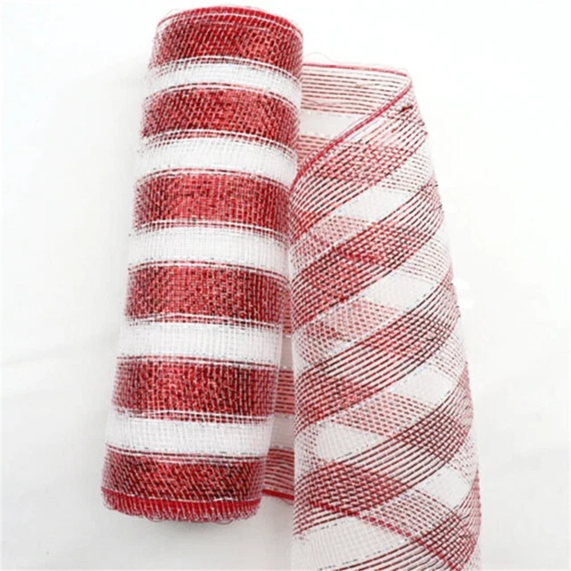 26cmx10yard Deko Mesh Rolle mit roten und weißen Streifen für Weihnachtsbaum