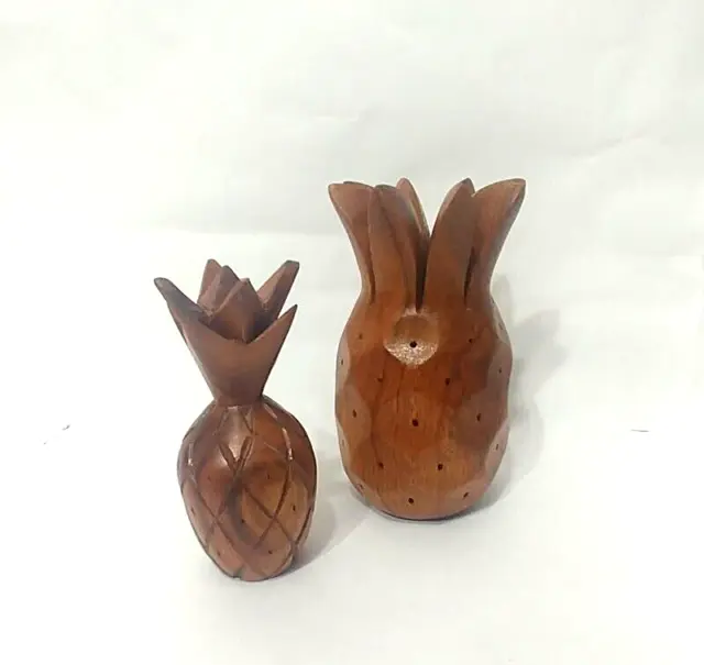 VTG Carved Monkey Pod 7 Inch Wooden Pineapple And 6 Inch Unbranded  Lot Of 2