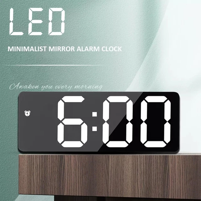 Digital LED Desk Alarm Clock Large Mirror Display USB Mode] Snooze F4P3 2