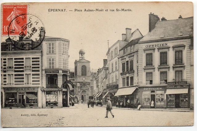 EPERNAY - Marne - CPA 51 - shops - Place Auban Moet - confectionery - optician