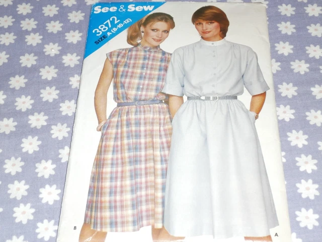 Butterick 3872 Misses Easy See & Sew Loose Fitting Dress Pattern-Uncut-8-10-12