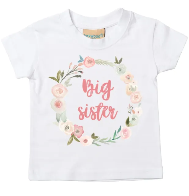 Big Sister Wreath Toddler T-Shirt - Floral Printed Pregnancy Reveal Party Top