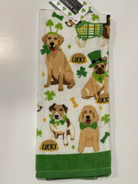 New St Patricks Day Lucky Puppy Dogs Kitchen Towel Free Ship