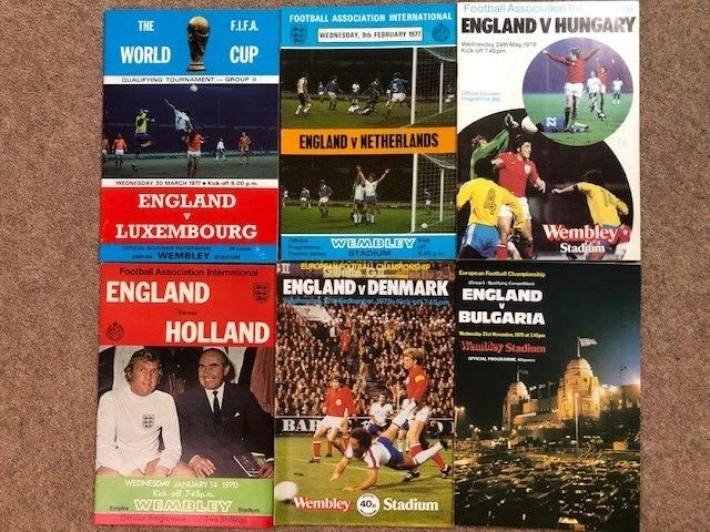 SET OF 6 x ENGLAND HOME PROGRAMMES 1970s inc HUNGARY HOLLAND LUXEMBOURG ...