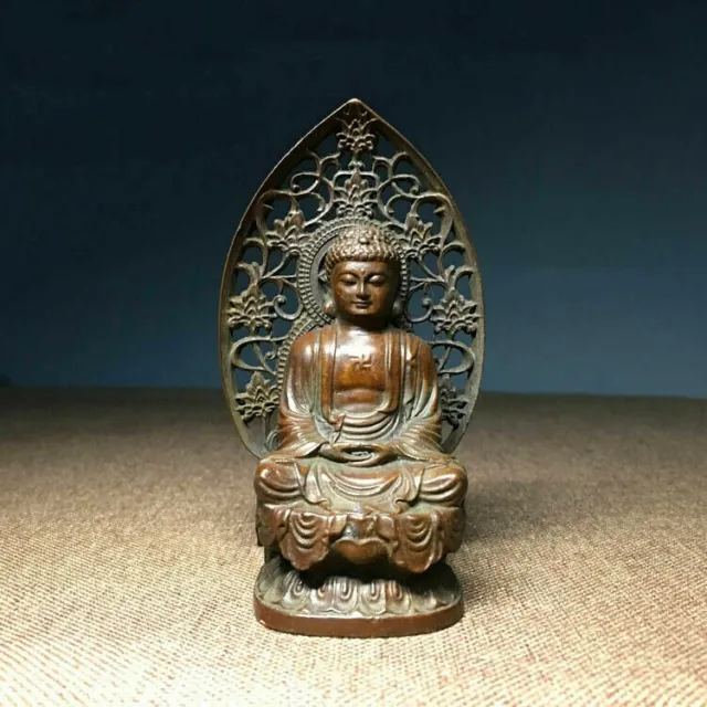 9cm Buddhism Antique Bronze carved Sakyamuni Amitabha Tathagata Buddha Statue
