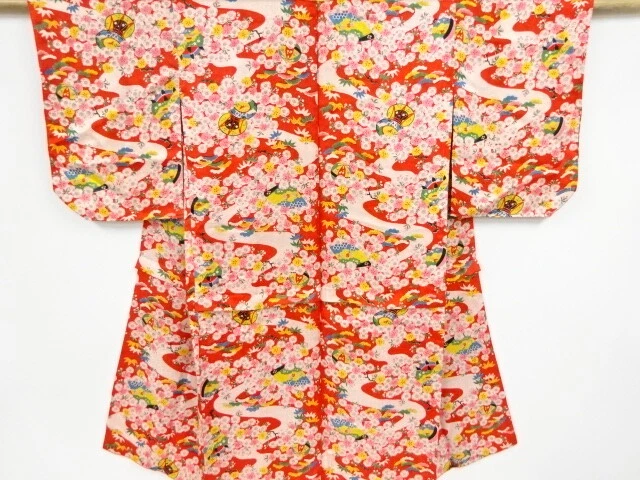 36621# Japanese Kimono / Antique Hitoe Juban / Drum & Floral Plants