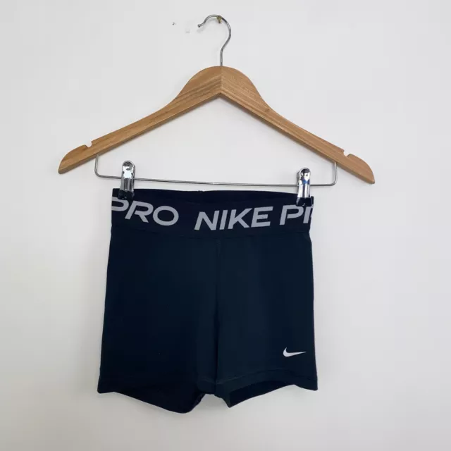 Nike Pro Dri-Fit Shorts Womens Size XS Black Logo Tape Compression Sports.