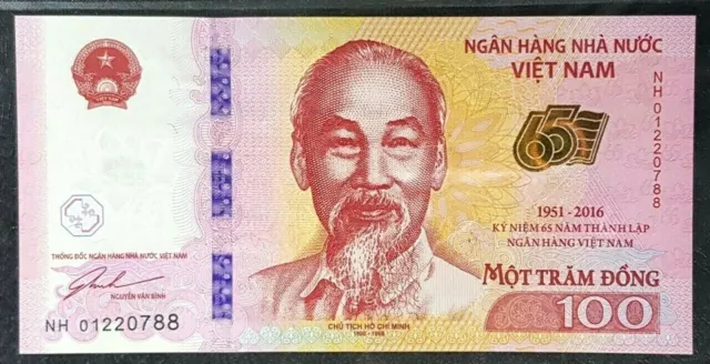 RARE VIETNAM COMMEMORATIVE 100 Dong note S/N NH 01220788 UNC(+FREE1 note)#20152