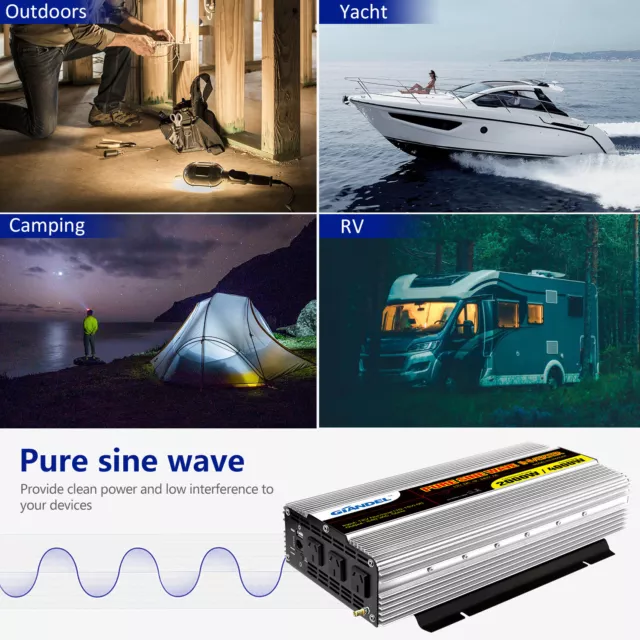 Giandel Pure Sine Wave Inverter 2000W/4000W 12V-240V  Remote Control USB Camping 2