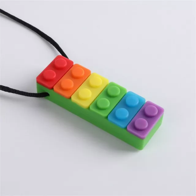 Building Block Necklace Autism Rainbow Sensory Chew Silicone Teether Baby Kids 2