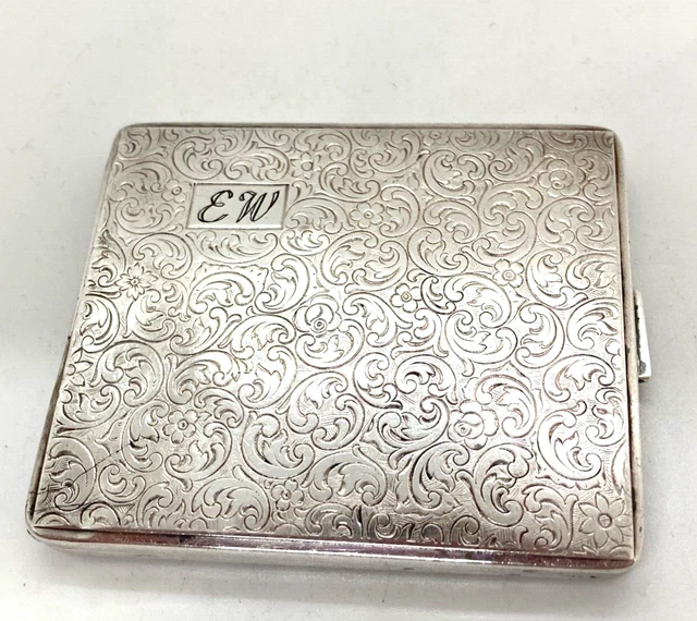 Florale Zigaretten  Etui Box VERSILBERT Art Deco Stil Vintage mit Initialen E W