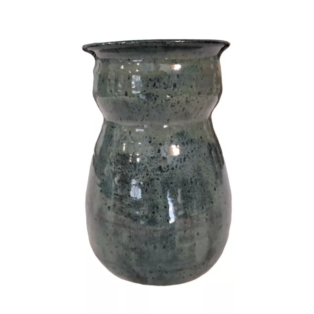 Signed KK Studio Pottery Vase Green Stoneware Vintage