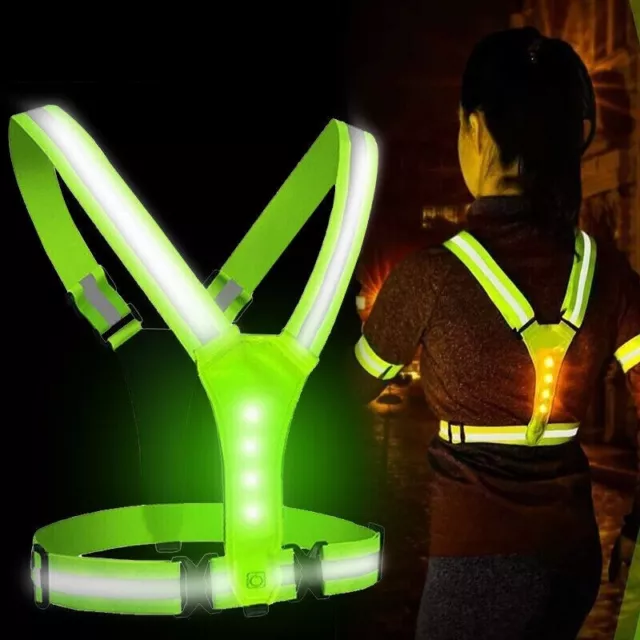 Hi Viz Vest LED High Vis Visibility Waistcoat Reflective Safety Running Belt Top