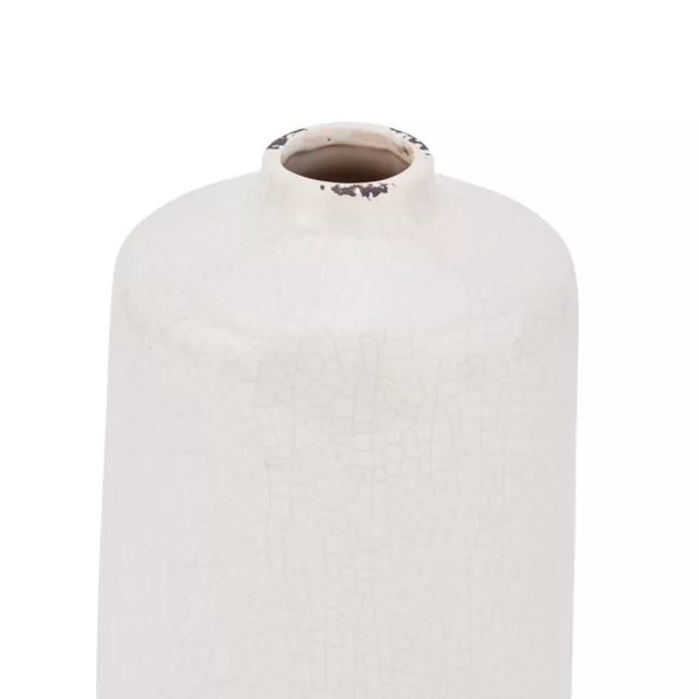 Tall Glazed Vase Distressed Bottle-Neck, Flower, Neutral, Rustic, White, Crackle 3