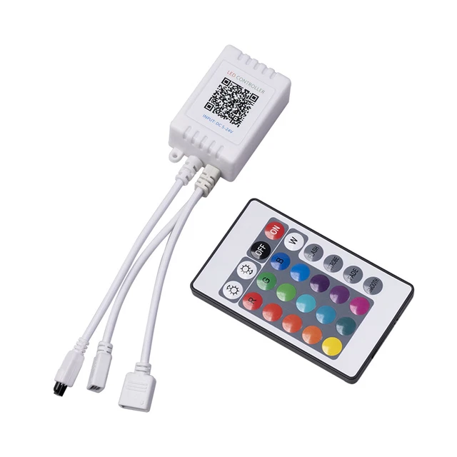 Conectores dobles 1 a 2 LED 24 teclas caja de control remoto IR para tira de luces RGB