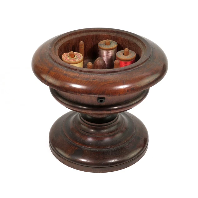 Antique 19th c. Mahogany Sewing Thread Spool Holder Turned Treen Treenware