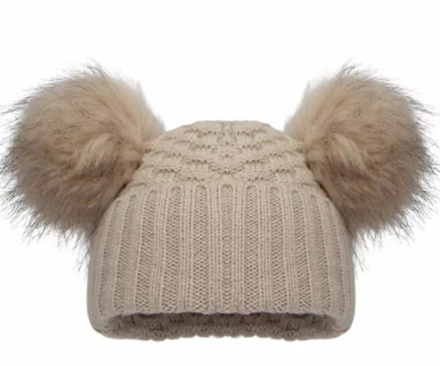 Spanish Double Pom Pom Knitted Hat, Faux Fur, Baby/girls/boys/bobble hat