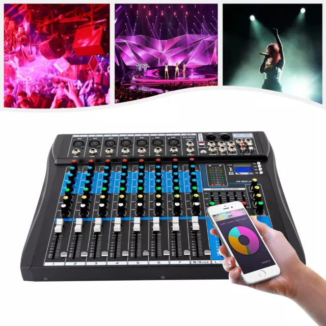 8 Kanal Audio Mischpult Konsole Verstärker USB DJ Live Mixer Studio Bluetooth DE