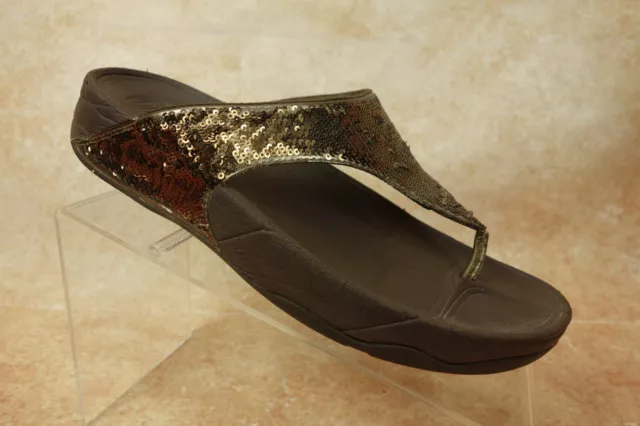 FitFlop Bronze Sequin Comfort Thong Walking Flip Flop Sandals Women's Size 9 US