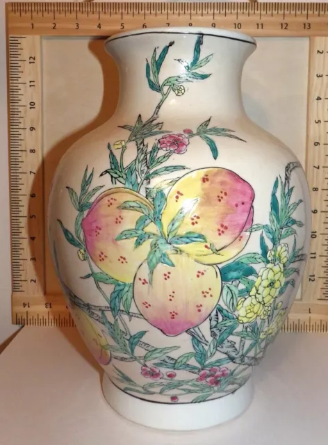 Beautiful Antique Large Chinese Asian Oriental Porcelain Peach Vase Signed