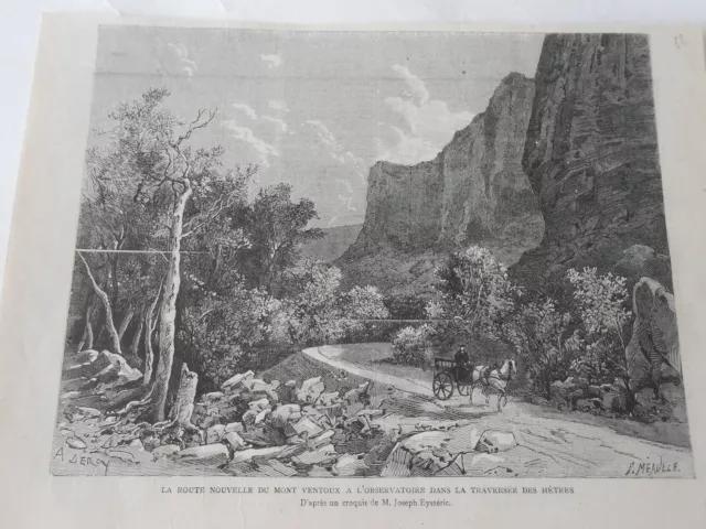 La route du Mont Ventoux traversée des Hêtres Antique Old Print 1882