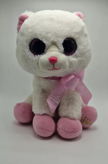Harrods Knightsbridge London White/Pink Glitter Eye Kitten Cat Plush Toy